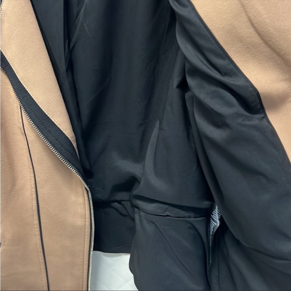 WHBM Blazer Jacket, Moto Asymmetrical Zippers, Tan Black, EUC, Sz 10 - Picture 5 of 9
